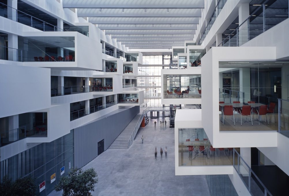 The IT University,&nbsp;&Oslash;restaden, Denmark (2010) is arranged around a large central atrium comprising of a number of hubs and meeting rooms&sbquo; expressed as boxes within the space. (Photo:&nbsp;Adam M&yuml;rk)