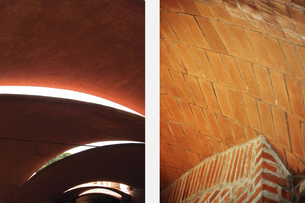 Left: corridor vaults (Photo: Dieter Jansen), right: masonry detail, School of Ballet. (Photo: John Loomis)