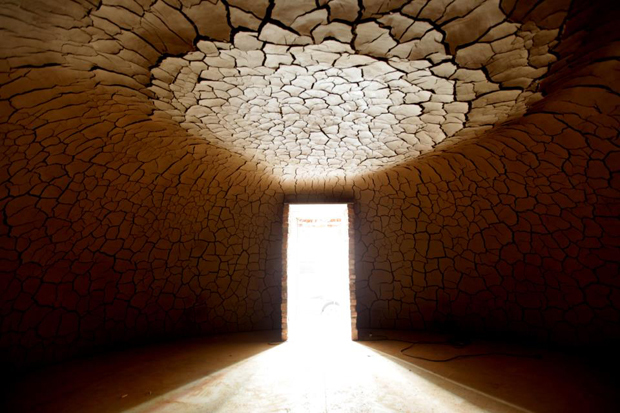 Inside Andy Goldsworthy's "Clay Dome," built along the quayside at the harbor.