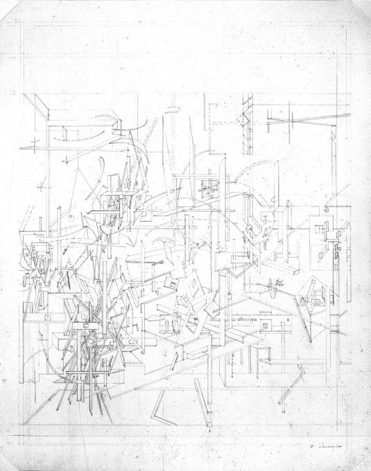Daniel Libeskind, "Micromegas Studies," graphite on paper, 1978. (Photo courtesy of SFMOMA, &copy; Daniel Libeskind)