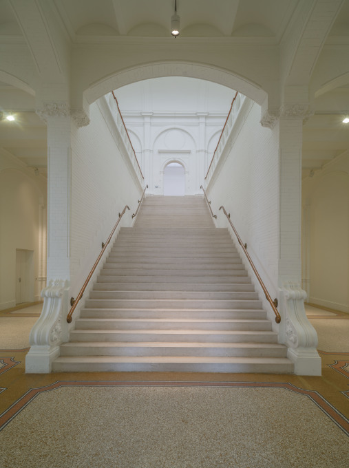 Walls and ceilings in the old museum building have all been painted white. What visitors don't see is the new fire safety and climatization system.