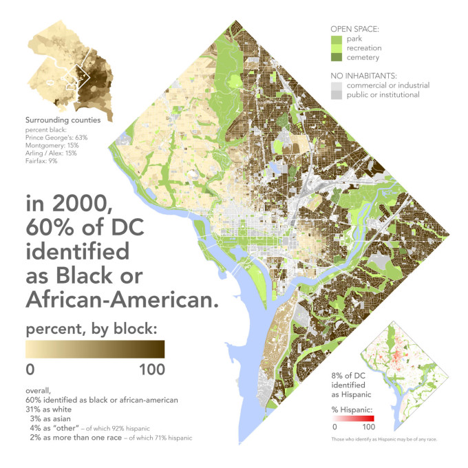 One particularly striking series identifies the remarkable racial divide in Washington D.C.&nbsp;(Map: Bill Rankin)