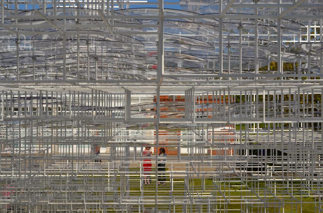 Transparent discs are added to the top, almost - but not quite - a roof for the pavilion.&nbsp;(Photo:&nbsp;Ellie Duffy)