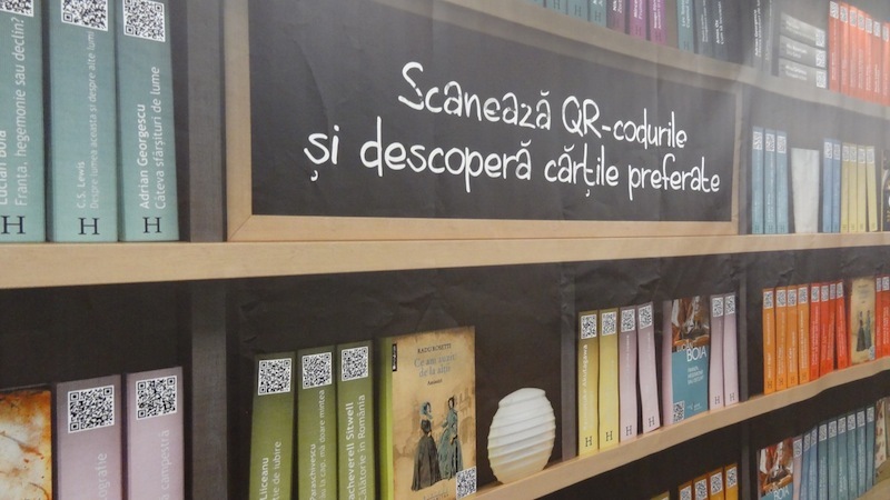 Titles could be scanned by any smartphone with a QR code reader app to obtain a sample of various books.