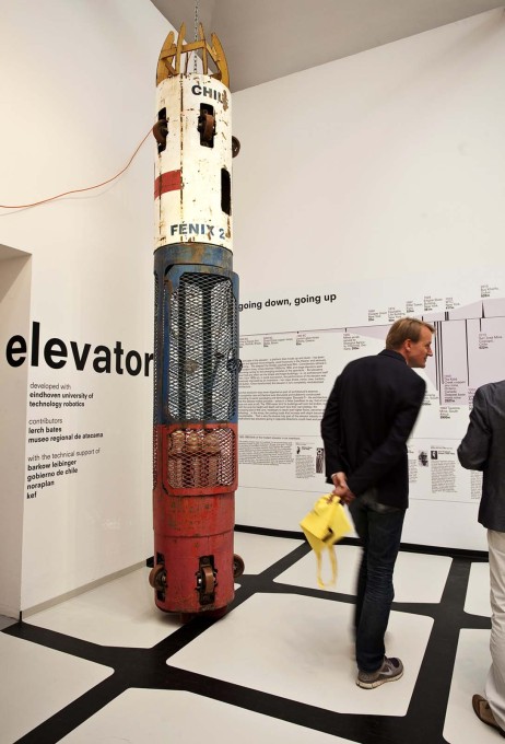 The capsule used to liberate Chilean miners in 2010, in the &ldquo;Elevators&rdquo; room. (Photo: Francesco Galli, Courtesy la Biennale di Venezia)