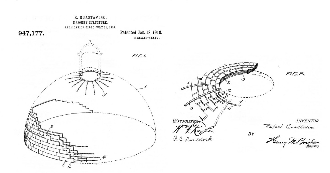 &nbsp;Rafael Guastavino, patent drawings for masonry structure, US patent Jan 18, 1910.