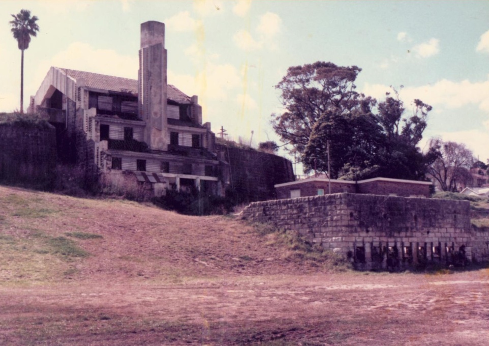 Looking north across the gulley to the unused incinerator in the 1970s. (Photographer unknown, courtesy SJB Architects)