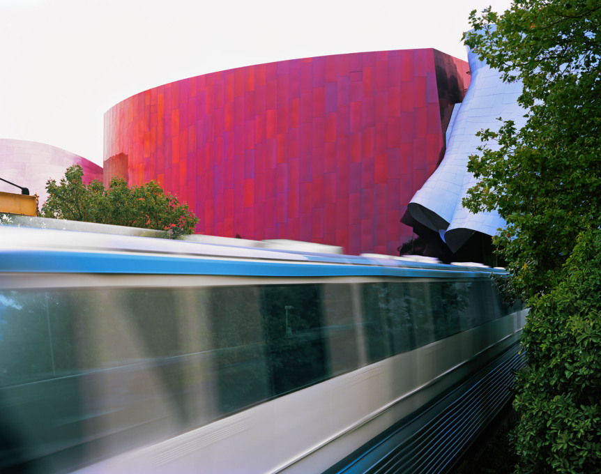 Seattle 1962 World&rsquo;s Fair, &ldquo;Century 21 Exposition&rdquo;, Monorail with Gehry-Designed Museum of Rock, 2014.