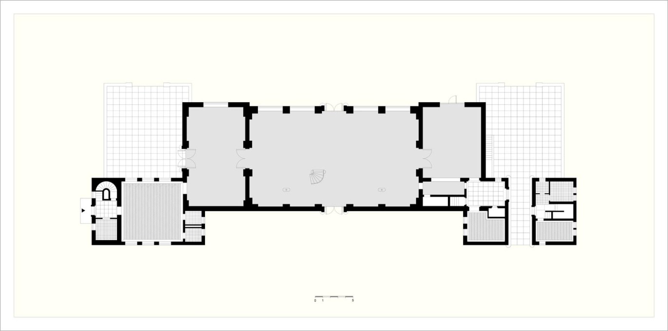 Ground floor plan, showing the three main gallery spaces in line. (Image: Petra und Paul Kahlfeldt Architekten)