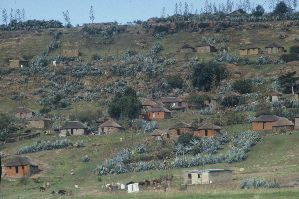 The typical spread-out urban form of many settlements in Lesotho.