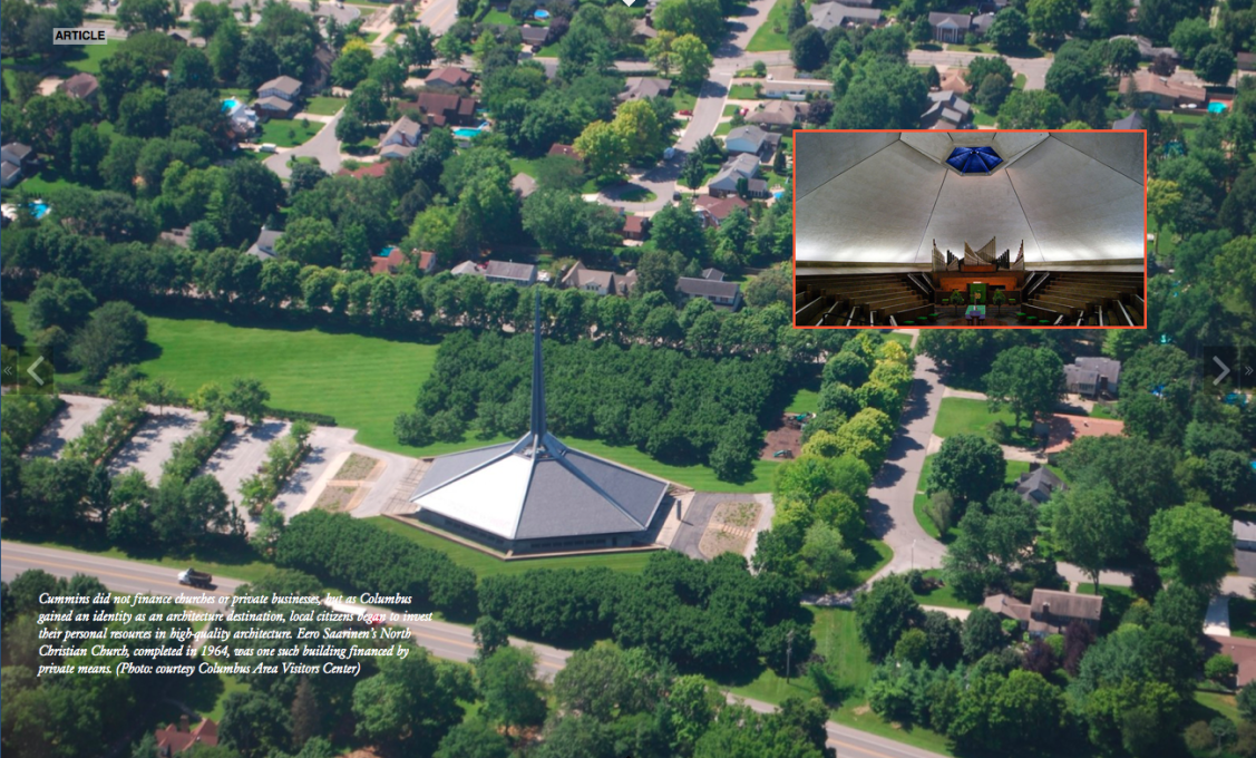 Aerial view of Finnish architect Eliel Saarinen's modernist church.
