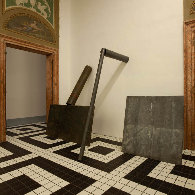 Richard Serra: &ldquo;Close Pin Prop&rdquo; and &ldquo;Shovel Plate Prop,&rdquo; both from 1969.