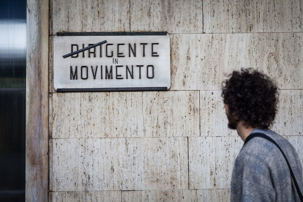Sign hacking in Santa Maria Novella station in Florence, one of the outcomes of the Experimental Collaboration workshops. (Photo &copy; Lorenzo Antonucci)