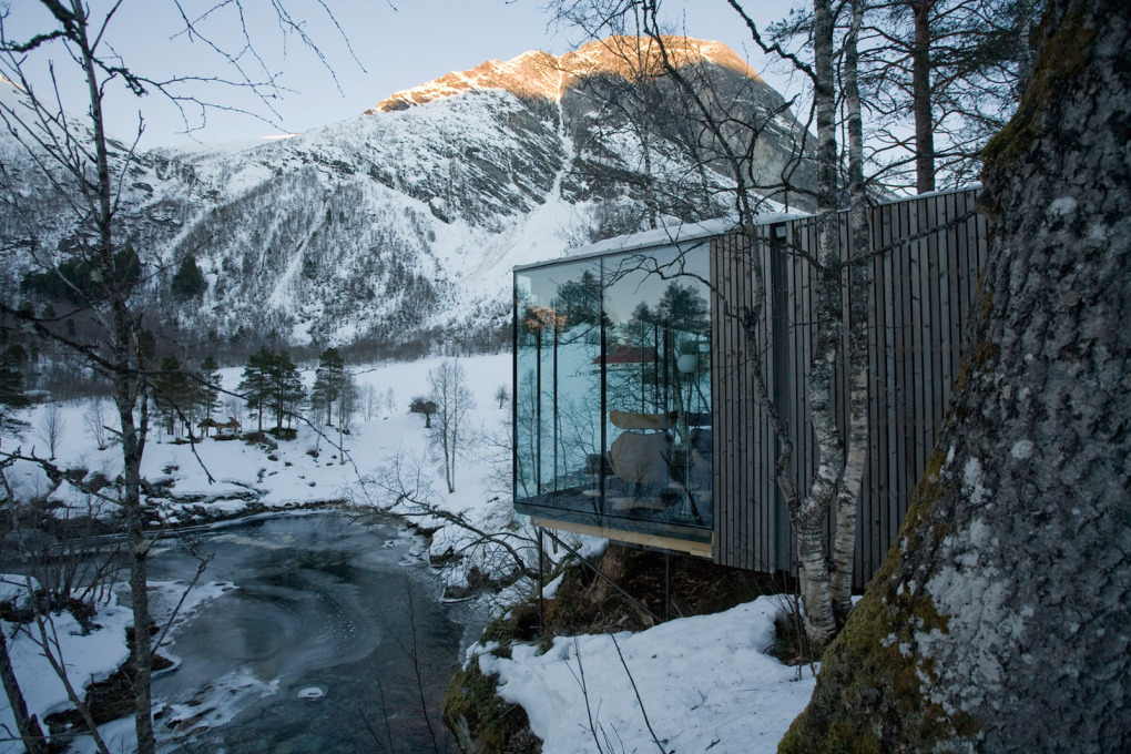 Life, but perhaps not as you know it: a room at the&nbsp;Juvet Landscape Hotel in Norway. (All photos: Jensen &amp; Skodvin Architects)