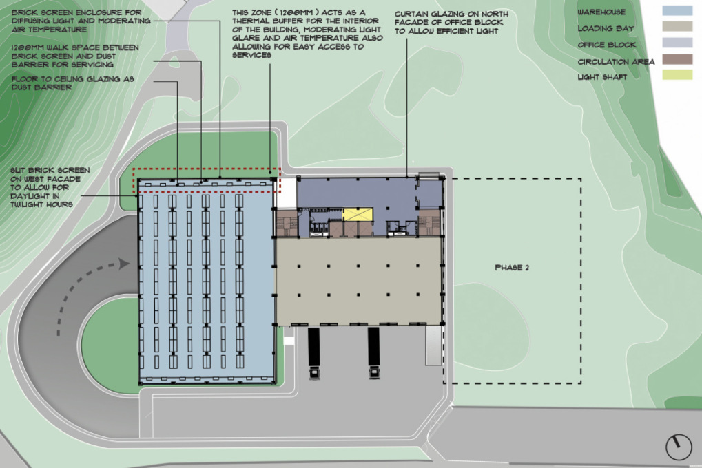The facility is divided into three parts: warehouse, loading bay and offices. (Image: AKDA)