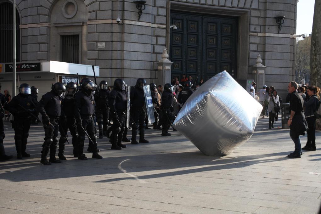 &ldquo;Inflatable Cobblestones&rdquo; produced by the Catalan protest group Eclectic Electric Collective were intended as tools of comedic subversion during the general strike in Barcelona. (Photo &copy; Oriana Eli&ccedil;abe/Enmedio.info)