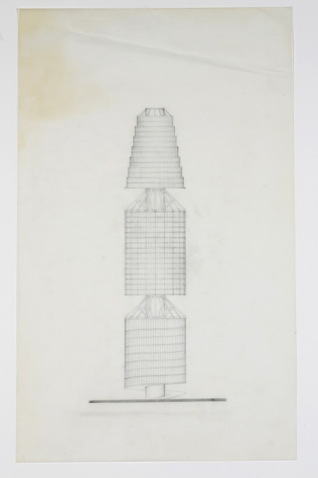 Heinz Rasch: Design for a Hanging House, undated (circa end 1950s). Pencil on tracing paper. (Image &copy; Deutsches Architekturmuseum, Frankfurt am Main)