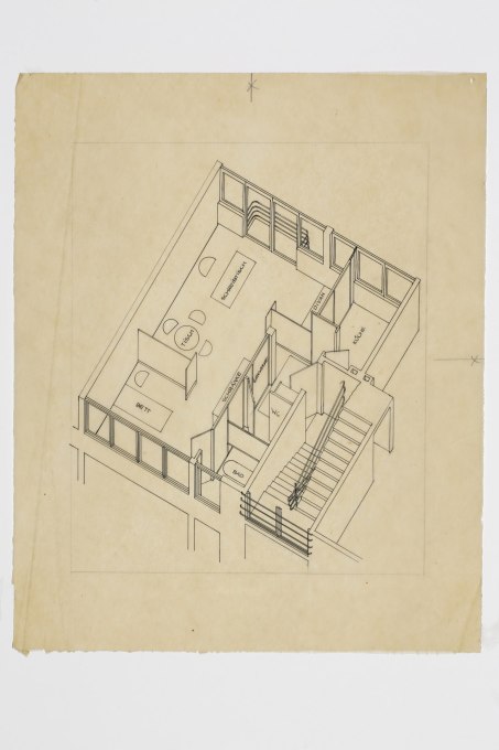 Design layout for an apartment in the Ludwig Mies van der Rohe House, Weissenhof Estate, Stuttgart, 1927. Ink on tracing paper. (Drawing attributed to Heinz Rasch &copy; Deutsches Architekturmuseum, Frankfurt am Main)