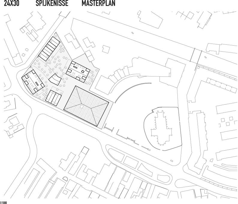 The site plan shows center-left&nbsp;the sheer scale of the new library&prime;s footprint compared with that of the church to the right. (Image: MVRDV)