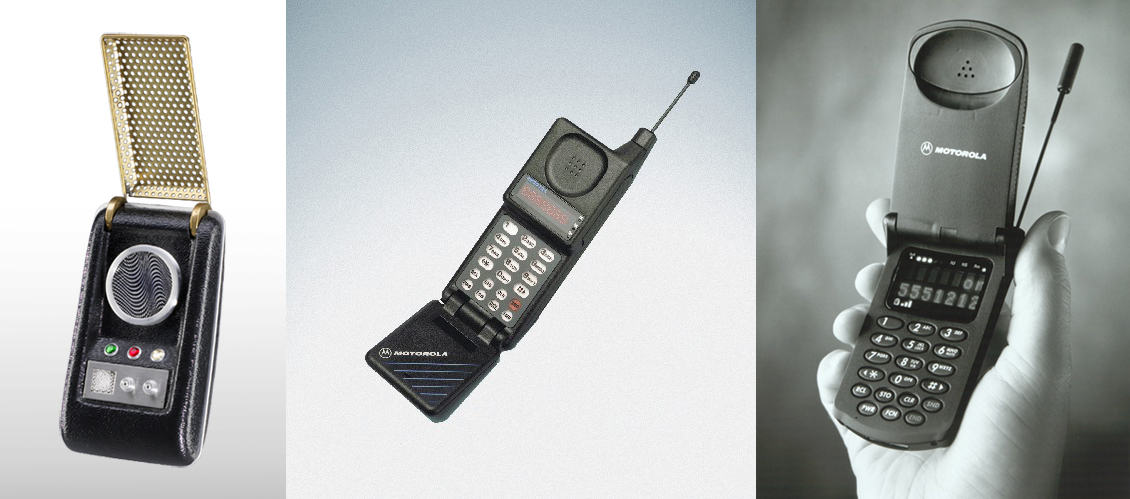 The Star Trek Original Series Communicator (Photo: Roddenberry), the&nbsp;Motorola MicroTAC, and the more successful Motorola StarTAC. (Motorola photos &copy; Motorola Mobility, Legacy Archives Collection; Reproduced with permission)&nbsp;