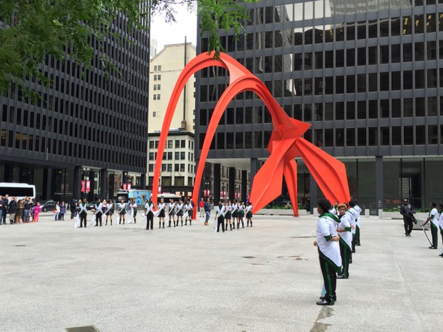The performance &ldquo;We Know How to Order&rdquo;, conceived by Bryony Roberts, choreographed by &nbsp;Asher Waldron, and performed by the South Shore Drill Team in Mies van der Rohe&rsquo;s surrounding Federal Plaza.&nbsp;(Photo: Rob Wilson)